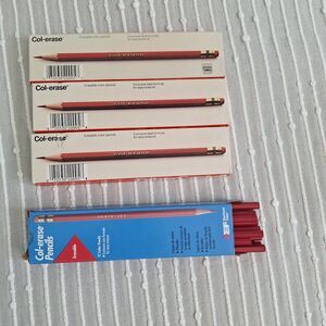 43 Lot Vintage Faber-Castell #1277 Carmine Red Col-Erase Colored Pencils Box